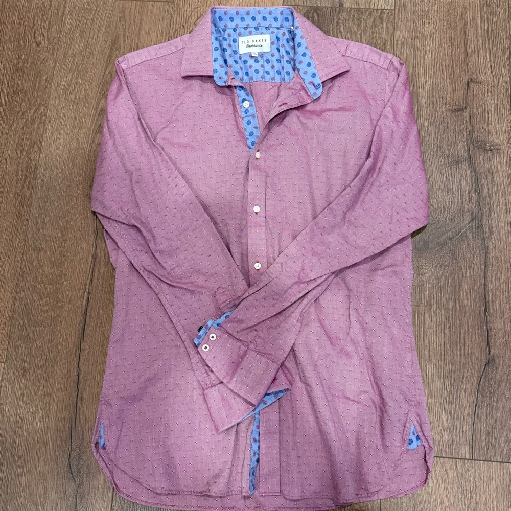 Ted Baker deep blush Endurance Men’s dress Shirt Blue Detailing size 16 34/35